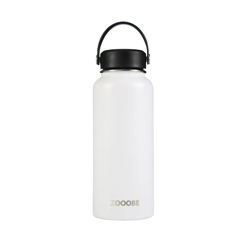 ZOOOBE 32 унций Спортивная бутылка для воды из нержавеющей стали с вакуумной изоляцией с широким горлышком портативная термос для путешествий на открытом воздухе - Цвет: Белый