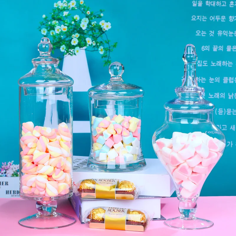 Прозрачная стеклянная Конфетница со стеклянной крышкой Свадебный стенд для десерта дома конфеты хранения бак Свадебные украшения