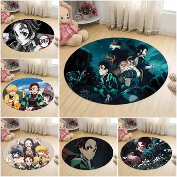 

Devil's Blade Home Door Mat Demon Slayer Kimetsu No Yaiba Tanjirou Cartoon Round Carpet Beach/bath/kitchen Entrance Floor Mat