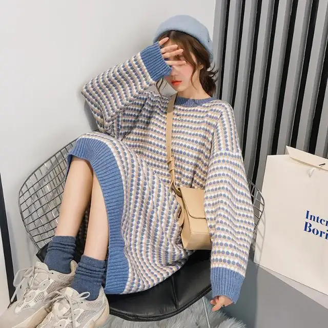 

New Sweater Women Loose Mid-Length Overknee Knitwear Dress Fall and Winter Clothes