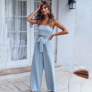

Wide Leg Crop Bow Sexy Backless Rompers Women Jumpsuit Summer 2019 Strapless Tunic Party Solid Off Shoulder Beach Long Overalls