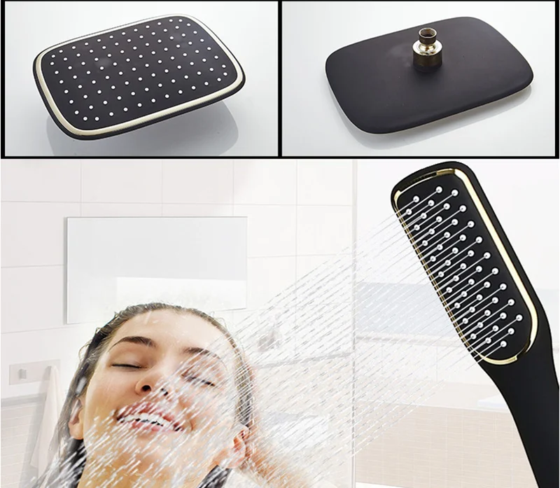Rainfall Shower Set Bath and Shower Faucet Mixer Tap With ABS Shower Head Gold and Black Bath& Shower Faucet Set Bathtub Faucet