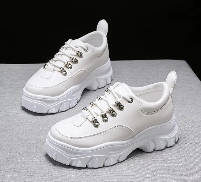 Белый New Women's Shoes Sports Comfortable Thick-Soled Breathable Casual Shoes Spring Autumn Fashion Wild Small White Shoes - Цвет: Белый