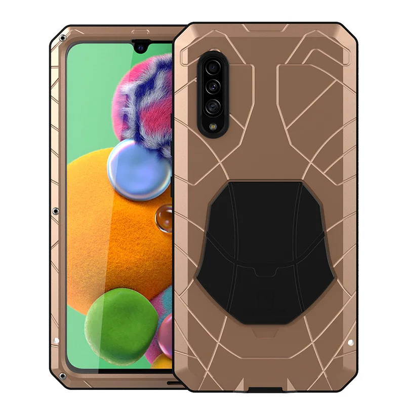 Для samsung Galaxy A90 5G Твердый корпус для телефона Алюминиевый металлический корпус Закаленное стекло Защитная крышка экрана сверхмощный защитный чехол - Цвет: gold