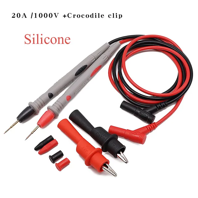 1 pair Digital Multimeter probe Soft-silicone-wire Needle-tip Universal test leads with Alligator clip For LED tester Multimetro 20A Silicone with AC