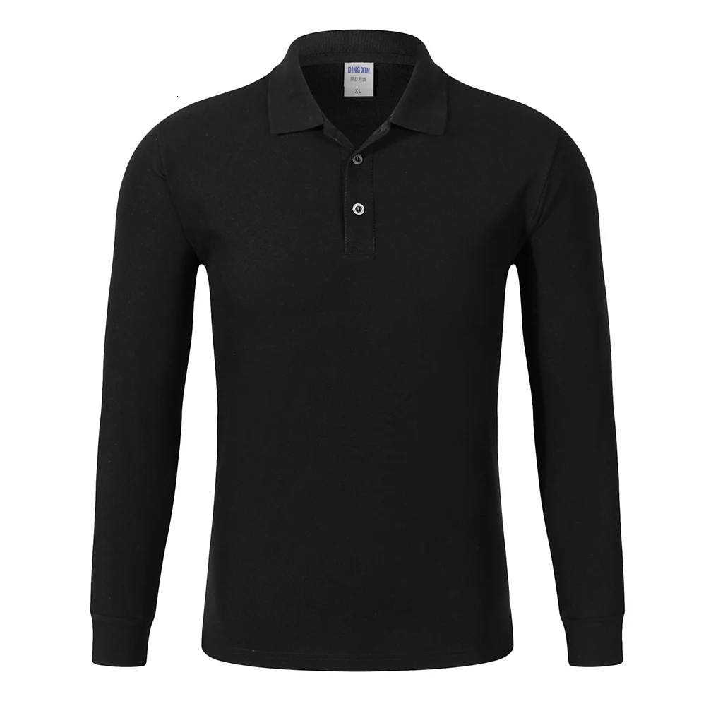 Мужская рубашка поло размера плюс, 4XL, хлопок, длинный рукав, повседневная, однотонная, дышащая, Мужская рубашка поло, Осень-зима, высокое качество, на заказ - Цвет: Black