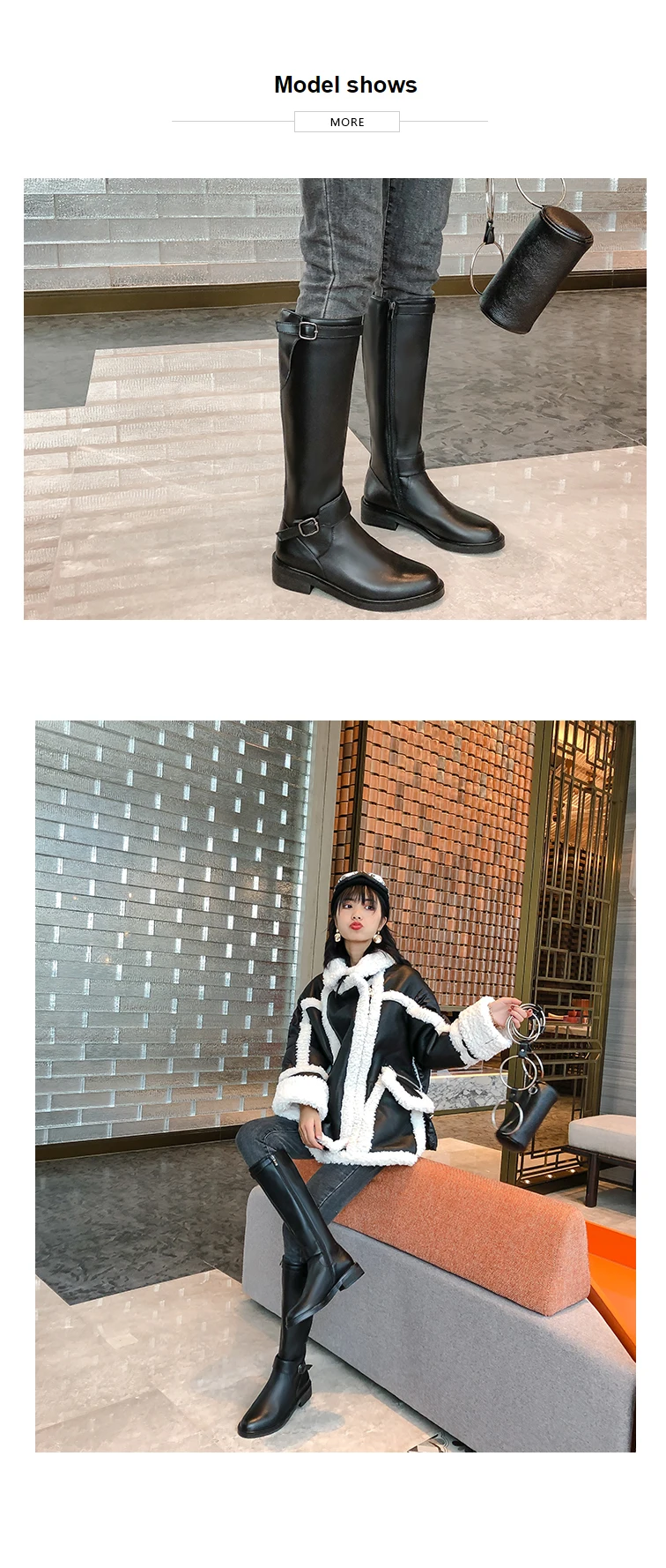 Winter Lady Leather Long Boots Buckle Women Snow Shoes Nubuck Leather Knee High Female Thick Heel Warm Shoes