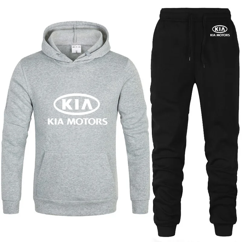 Мужские толстовки с капюшоном с логотипом KIA, унисекс, модная мужская толстовка с капюшоном в стиле хип-хоп, harajuku, повседневные флисовые худи, штаны, костюм из 2 предметов - Цвет: 811