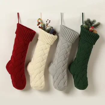 

1Pairs Christmas Gift Bags Knitting Stocking big size Xmas Tree Ornaments for funny family baby Surprise gift DropshipW924