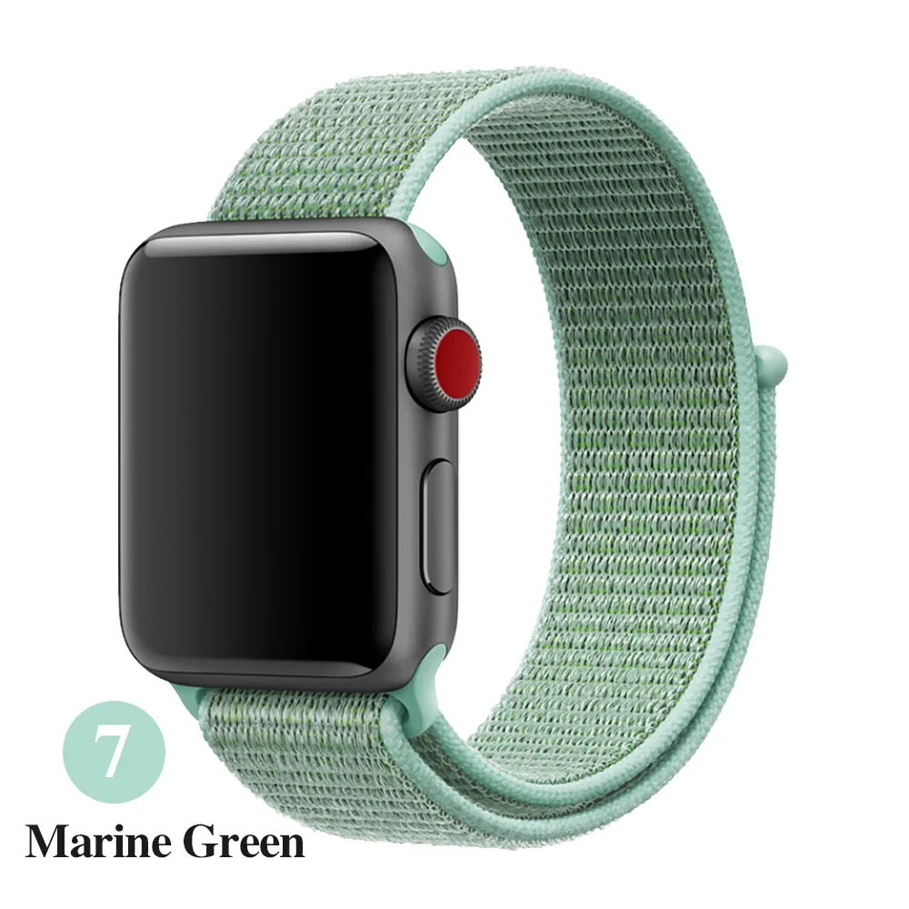 Marine green Band For Apple Watch Series 5 4 3 2 1 38MM 42MM watchband Breathable Nylon Strap Sport Loop for iwatch Bracelet 40MM 44MM - Band Color: Marine green