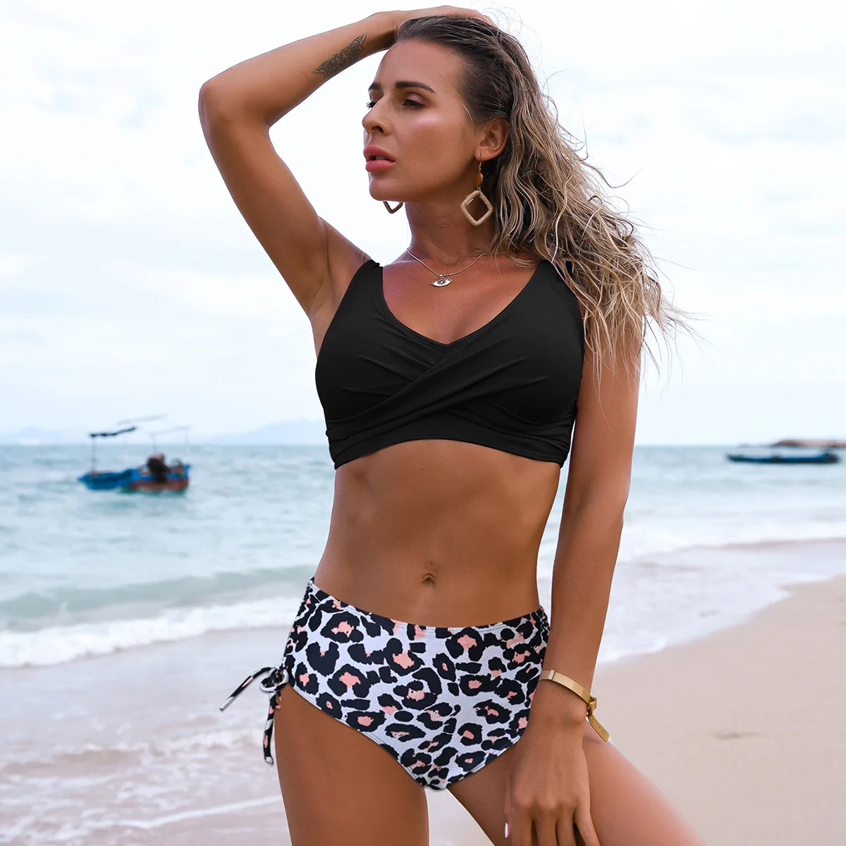 cheap bikini sets 2021 New Twist Push Up Padded Women's Bikini Swimsuit Floral Print Lace Up Two Piece Bathing Suit Low Waist Tied Side Swimwear cheeky bikini sets