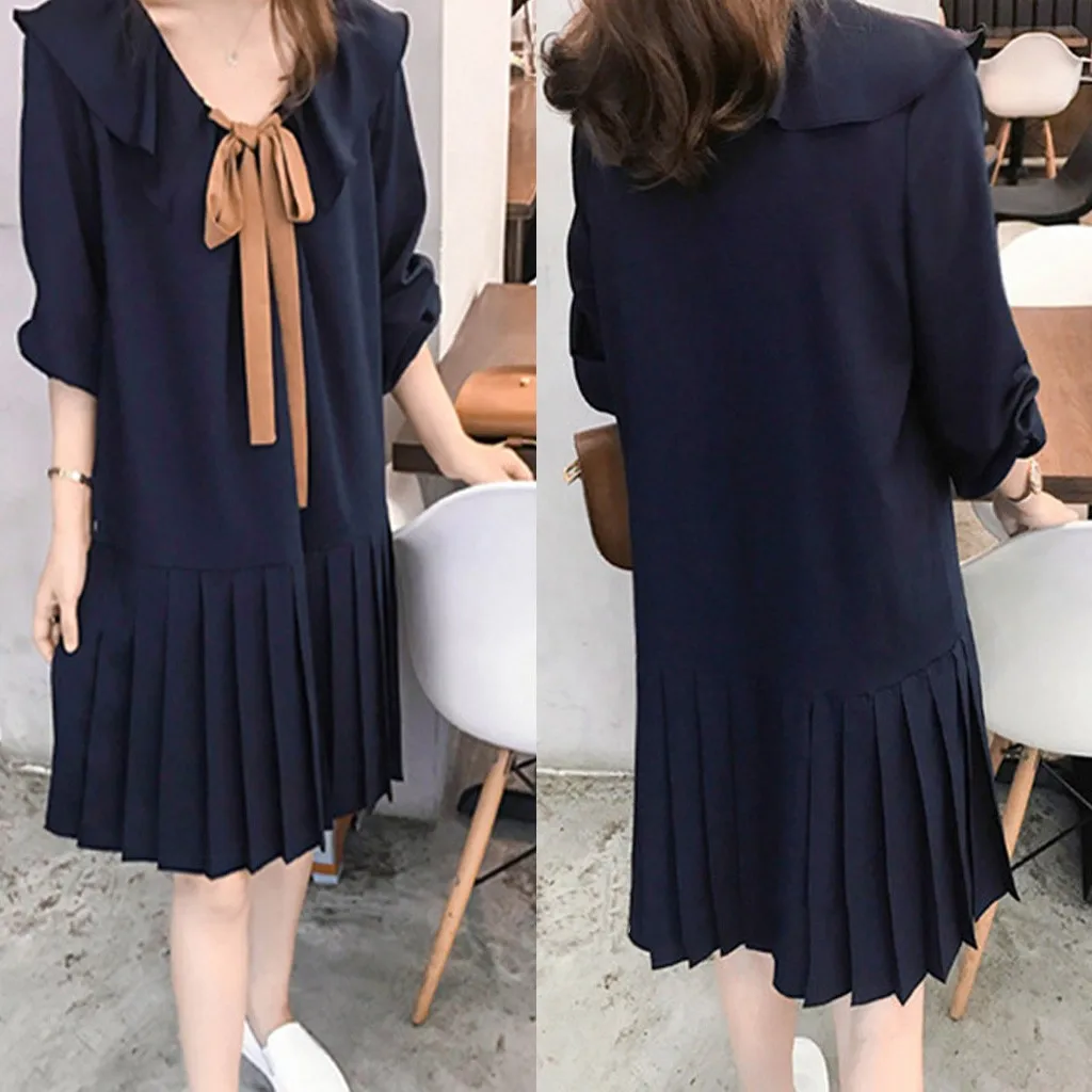 Новое поступление, Женская юбка vestidos, модная, милая, Дамская, элегантная, плиссированная, воротник Питер Пэн, опрятная, свободная юбка, халат Hiver Femme# guahao