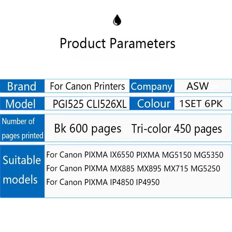 Cartuchos de tinta Asw para impressora canon,
