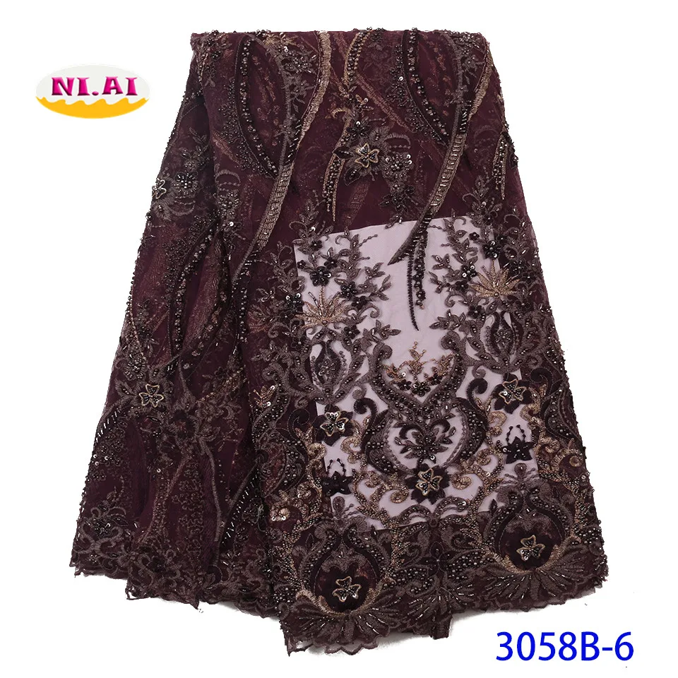 Elegant frican Handmade Beaded Embroided Lace Fabric In Fabric High Quality Teal Green Nigerian Lace Fabrics Cheap NA3058B-2