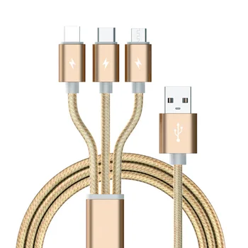 

Three-in-one Data Cable 1.2 M Nylon Weaving Phone Charger Multi-functional Three-in-one Data Cable Customizable