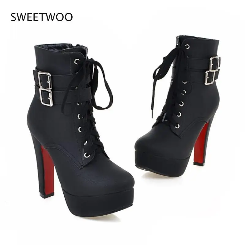 Big size 33-47 short Boots shoes woman Fashion Ankle Boots Sexy high Heels Spring Autumn Winter Women Shoes