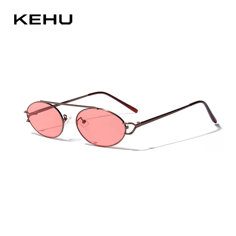 KEHU Fashion Small Oval Sunglasses Women High Quality Alloy Eyeglasses Frame Punk Sun Glasses Ladies Travel Shades UV400 XH34