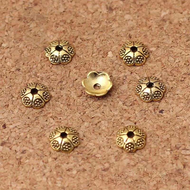 50pcs Antique Brass End Bead Caps DIY Jewelry Findings Flower 13x13x6mm YB