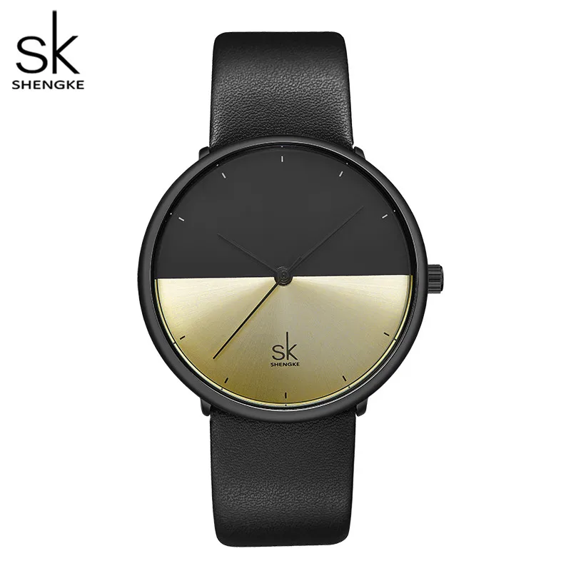 Shengke Кожаные Парные часы для влюбленных, Роскошные Кварцевые женские и мужские наручные часы из кожи, подарок на Рождество и день рождения# K9016 - Цвет: gold man
