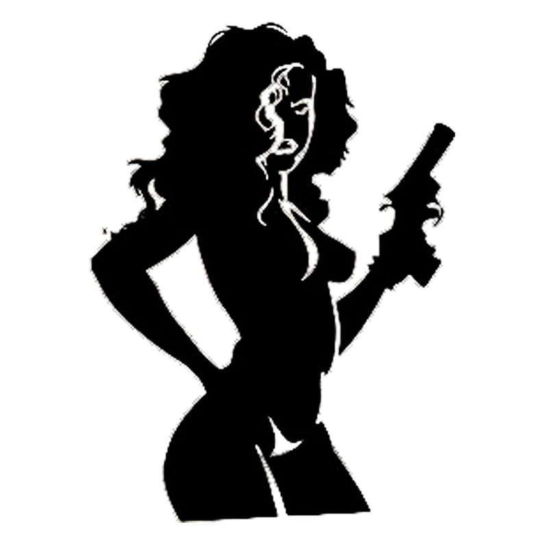 

16*11.6cm Sexy silhouettes gun hold Sticker Beauty Temptation Body Car Stickers Decals Car Accessories
