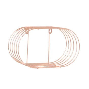 

Nordic Simple Wrought Iron Wall Shelf Home Decor Bathroom Wall Wash Finishing Shelf Hanging Oval Figure Decoration Rose Gold