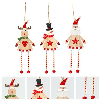 

3PCS Christmas Pendants Snowman Santa Elk Pendants Xmas Party Decor Wooden Christmas Hanging Decor Wooden Xmas Crafts for Window