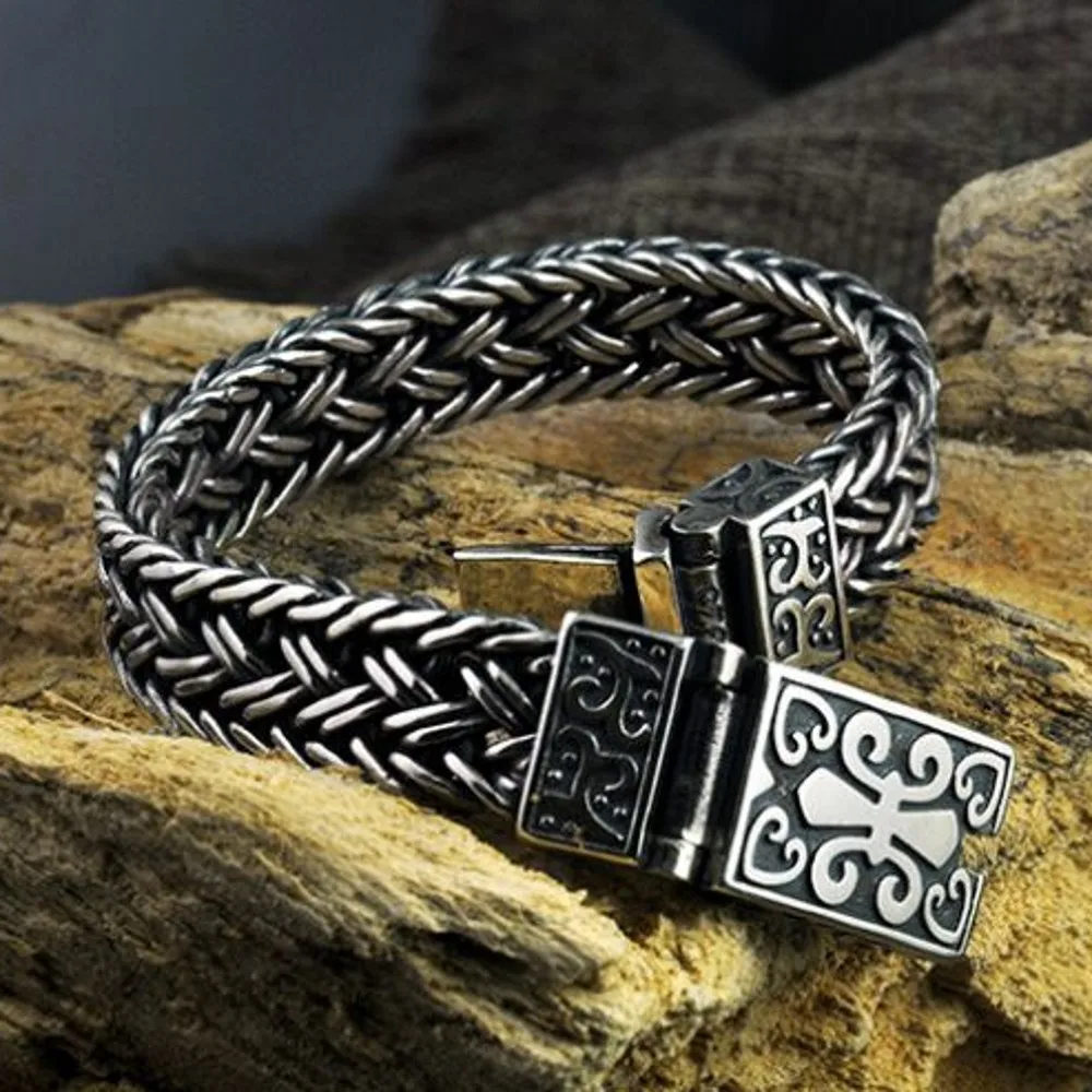 2 Row Leather Link Bracelet Celtic Man Style Sterling 