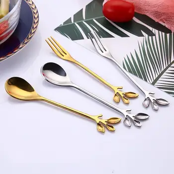 

Creative Stainless Steel coffee Scoop Leaf-shaped Dessert Spoon Mini Ice Cream Tea Scoops Kitchen Tableware Gadgets Dropshipping
