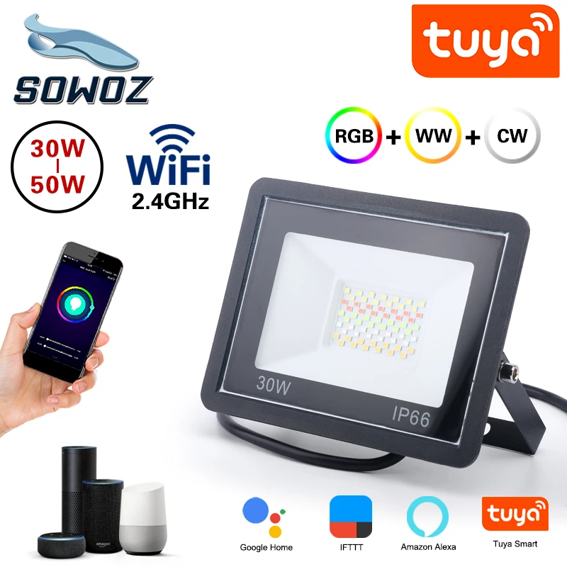 Smart Flood Lights tuya smart life LED Outdoor Floodlights wifi Waterproof IP66 christmas decoration RGB Garden Spotlight Stage