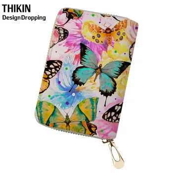 

THIKIN Wallet Credit ID Card Holder Women Beauty Retro Butterfly Pattern Leather Travel Passport Case Female Pasjes Houder