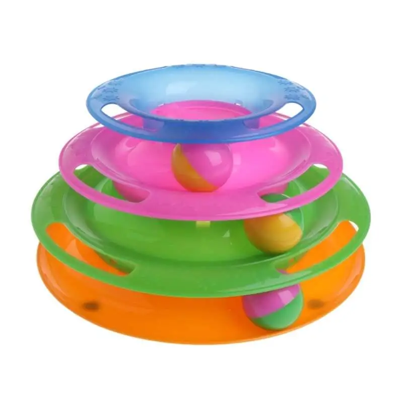 Three Levels Pet Cat Toy Tower Tracks Disc Cat Intelligence Amusement Triple Pay Disc Cat Toys Ball Training Amusement Plate