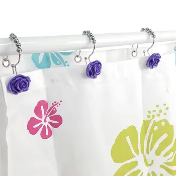 

12pcs/pack Shower Curtain Hook Rose Resin Shower Curtain Rings Hooks Rust-Resistant Curtain Accessories Hooks