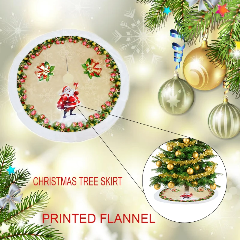 

Christmas Tree Stand Christmas Tree Dress Printing Flannelette Market Winter Santa Claus Round Skirt Home Decoration