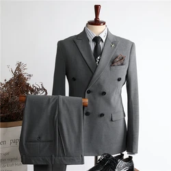 OIMGMen's double-breasted suit two-piece Korean style slim business suit trendy handsome suit