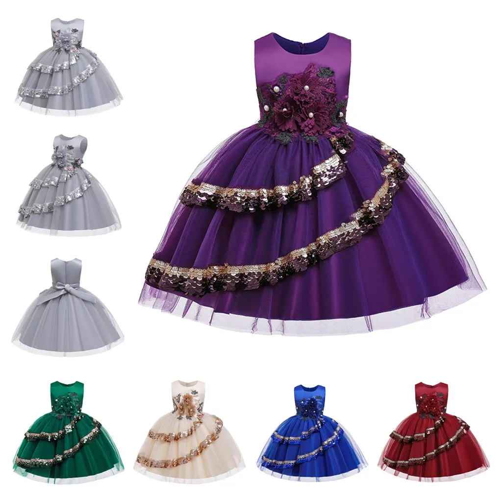 

MUQGEW Kids Girls Dress Decals Irregular Sequins Dress Lace Birthday Party Dress Pageant Gown Dress Sleeveless Clothes Wy4
