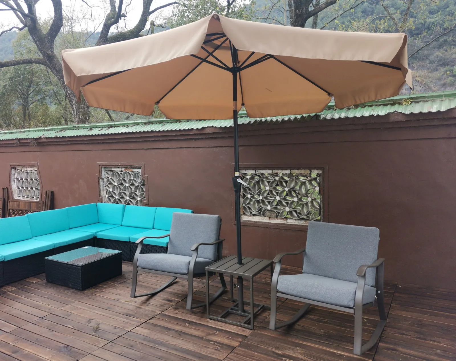 Solar Umbrella Outdoor Home Garden Equipment Adjustable Height Tilt Angle 10Ft 