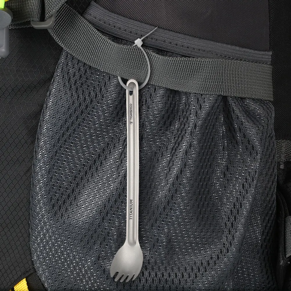 TOMSHOO 2 Types Long Handle spork Outdoor Titanium Portable Matte Finish Dinner Spork Cutlery Camping Backpacking Picnic