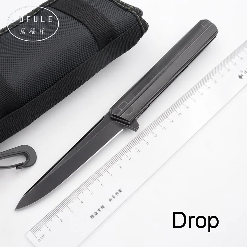 Drop blade JUFULE Qwaiken Mark M390 титановый шариковый подшипник флиппер складной походный охотничий карманный фруктовый EDC инструмент кухонный функциональный нож - Цвет: Drop blade