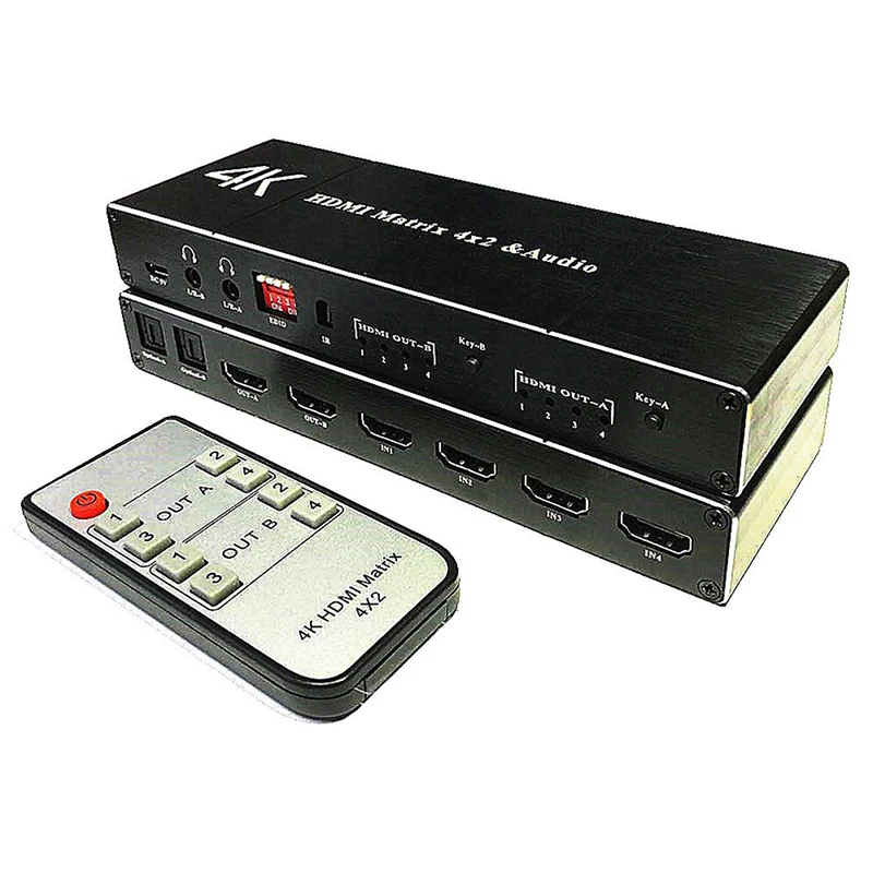 2.0 HDMI Matrix 4x2 4K HDR Switch Splitter 4 In 2 Out Optical SPDIF + 3.5mm Jack Audio Extractor HDMI Switcher
