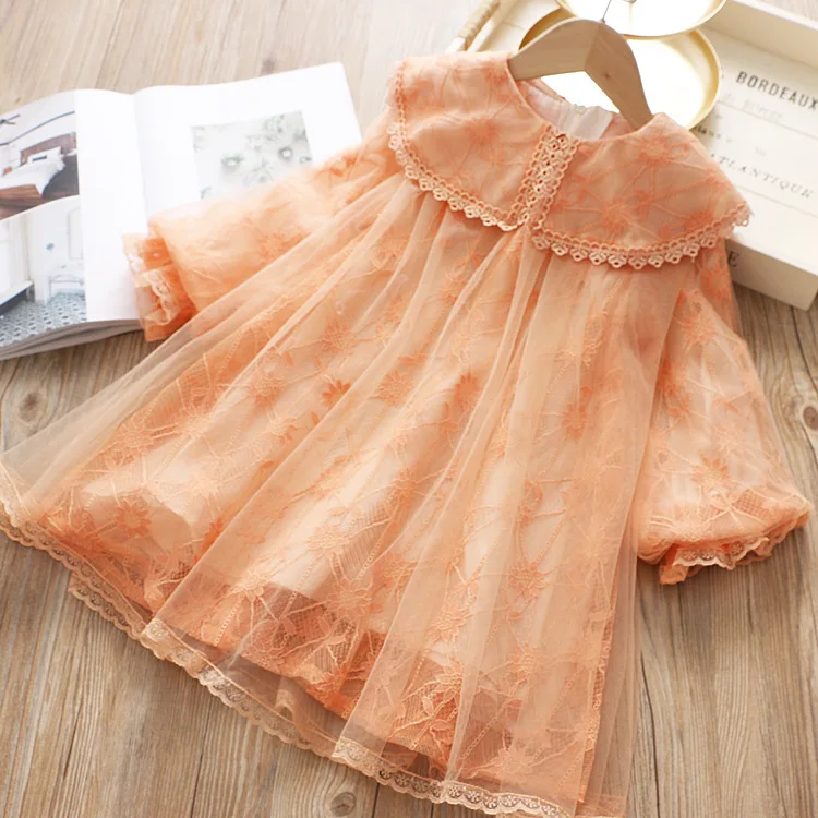 Платье принцессы для девочек; коллекция года; сезон весна; праздничные кружевные фатиновые платья-пачки с длинными рукавами для маленьких девочек; детское платье; детская одежда