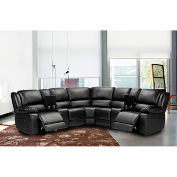 

Large corner PU Functional Sofa With Storage Space Symmetrical Reclining Sectional Furniture 108.25''x108.25''x38.6'' Black/Grey