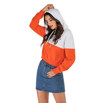 

6167 # WOMEN'S Dress Casual Joint Hoodie Embroidery Contrast Color Tops Women's 2020 New