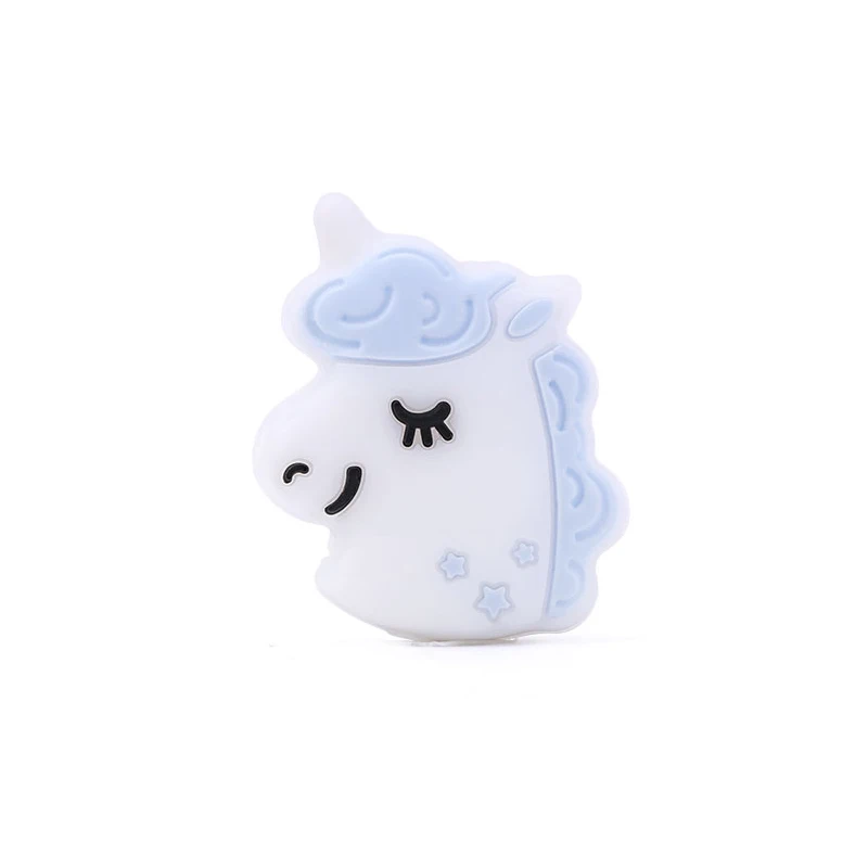 pastel blue LOFCA Прорезыватель для зубов, силиконовые бусины, 5 шт, единорог, круглые силиконовые Детские Прорезыватели для зубов, пищевой силикон для жевания, Детские бусины - Цвет: pastel blue
