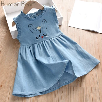 

Humor Bear Girls Dress Brand New Summer Embroidery Denim Princess Girls Soft Sleeveless Dress Princess Toddler Baby Dresses