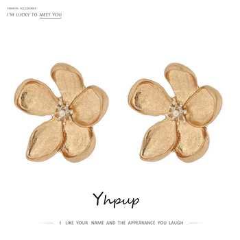 

Yhpup Vintage Plant Flowers Stud Earrings Fashion Dumb Gold Metal Geometric Earrings Zinc Alloy Jewelry for Women Party Gift New