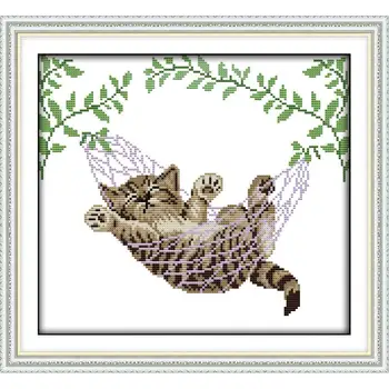 

Joy Sunday A Cat on A Basket Embroidery Packs Cross Stitch Kits Paintings Counting DIY 11&14CT DMC Needlework Sets Handicraft
