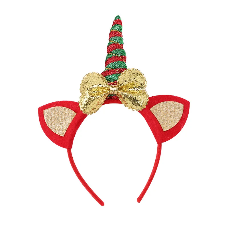 CN Glitter Christmas Hairbands For Girls Kids Cartoon Santa Claus Snowman Antler Tree Sequin Headband Party Hair Accessories