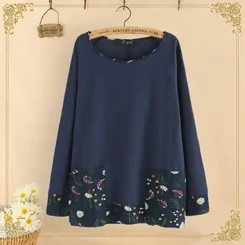 

2020 Women Cotton Blouses Spring Vintage Floral Print Patchwork Shirts Casual Pockets Long Sleeve Tunic Blusas Plus Size Shirts