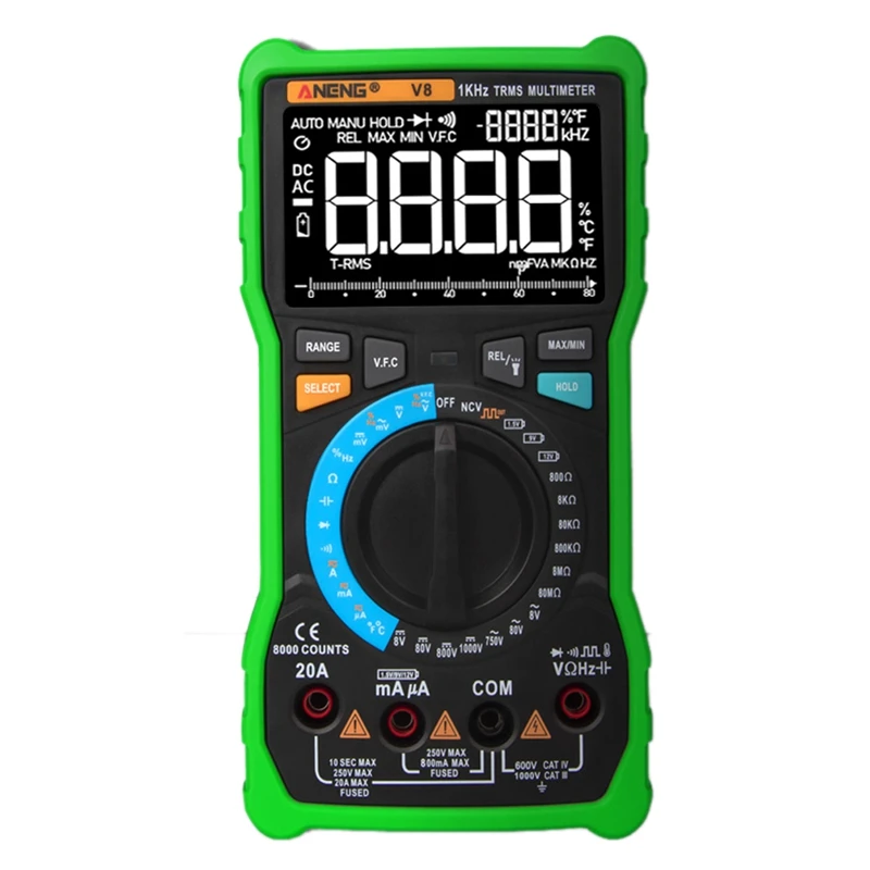 Green black ANENG V8 Цифровой мультиметр Профессиональный 8000 отсчетов истинный RMS Транзистор тестер Аналоговый транзистор мультиметр - Цвет: Green black