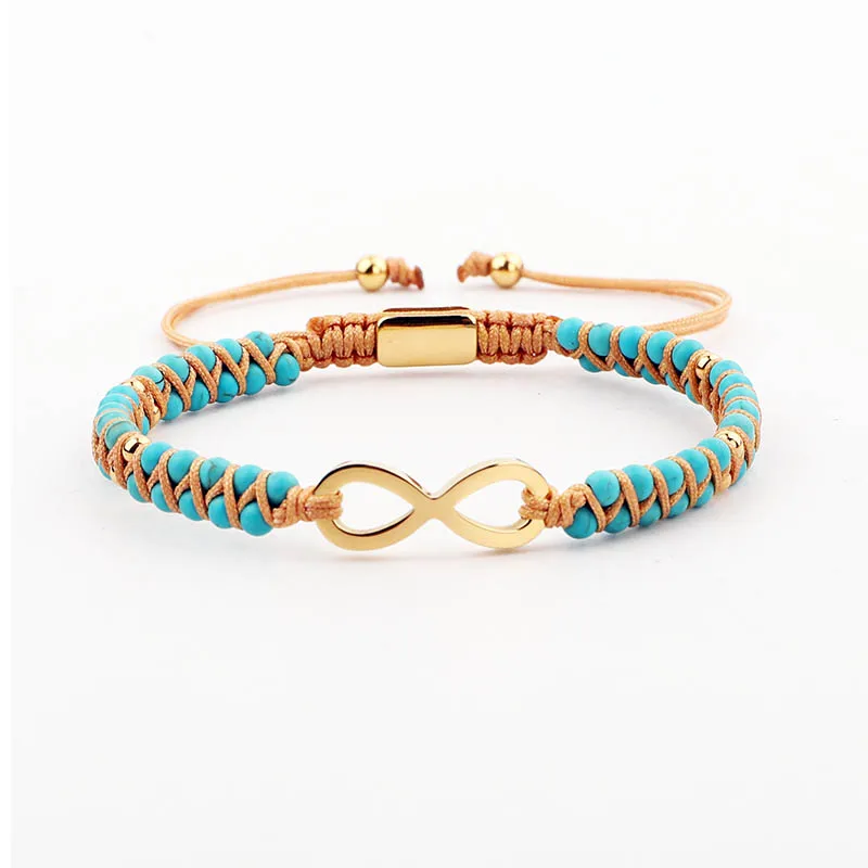 High Quality Women Bracelet Gold Stainless Steel infinity handmade Braided Macrame Beaded Bracelet Women